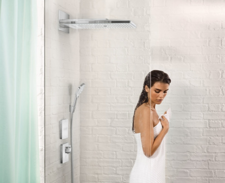 Внешняя часть термостата для душа hansgrohe ShowerSelect Glass HighFlow скрытого монтажа с отдельным выводом ручного душа 15735400, белый/хром