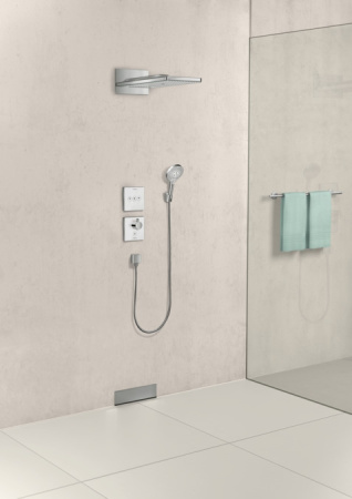 Внешняя часть термостата для душа hansgrohe ShowerSelect Glass HighFlow скрытого монтажа с отдельным выводом ручного душа 15735400, белый/хром