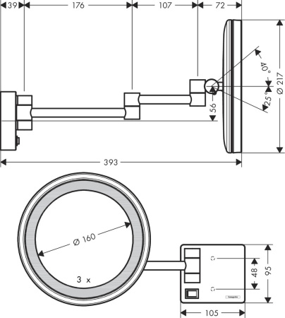 Косметическое зеркало hansgrohe AddStoris с подсветкой 41790670, матовый черный