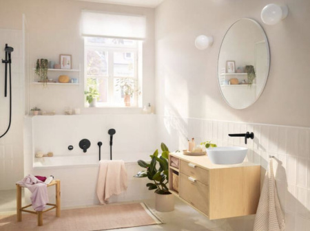 Внешняя часть смесителя для раковины hansgrohe Rebris S скрытого монтажа, настенный, с изливом 19.5 см 72528670, матовый черный