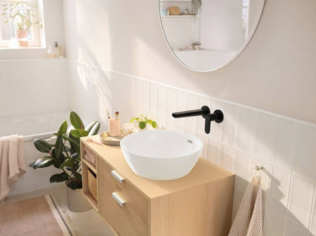 Внешняя часть смесителя для раковины hansgrohe Rebris S скрытого монтажа, настенный, с изливом 19.5 см 72528670, матовый черный