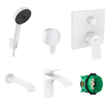 Готовый набор для ванны скрытого монтажа hansgrohe Vivenis с ручным душем Pulsify и смесителем для раковины HG-PR51, матовый белый