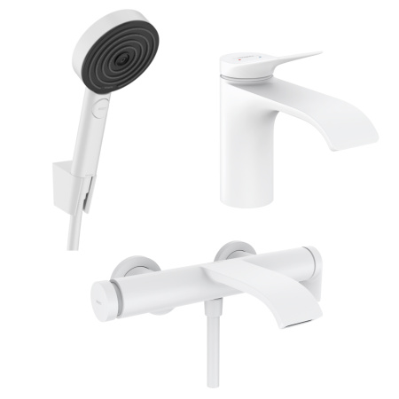 Готовый набор для ванны hansgrohe Vivenis со смесителем для раковины и ручным душем Pulsify HG-PR68, матовый белый