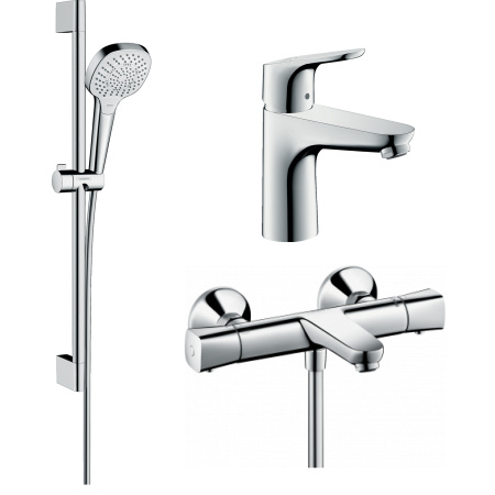 Готовый набор для ванны hansgrohe Ecostat с ручным душем Croma и смесителем для раковины Focus HG-PR80, хром