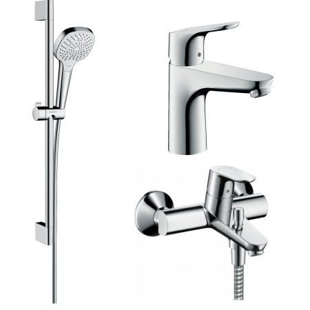 Готовый набор для ванны hansgrohe Focus с ручным душем Croma и смесителем для раковины HG-PR83, хром