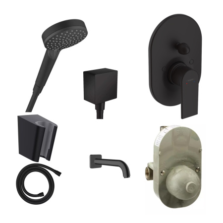 Готовый набор для ванны скрытого монтажа hansgrohe Vernis Shape с ручным душем HG-PR94, матовый черный
