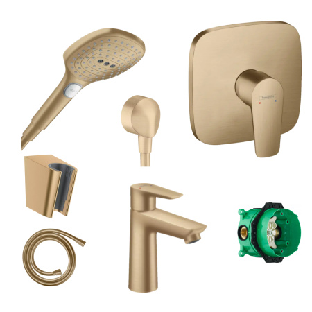 Готовый набор для душа скрытого монтажа hansgrohe Talis с ручным душем Raindance и смесителем для раковины HG-PR106, шлифованная бронза