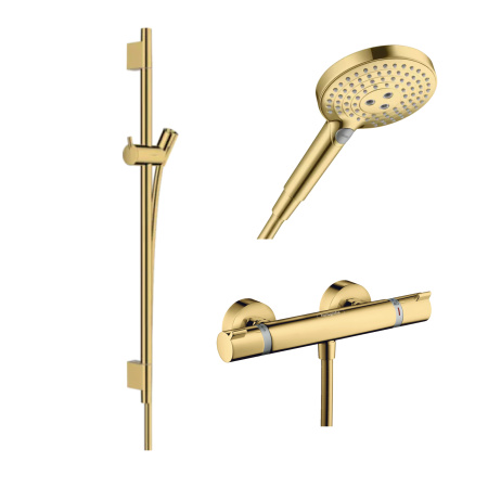 Готовый набор для душа hansgrohe Raindance с термостатом Ecostat HG-PR117, полированное золото
