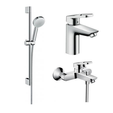 Готовый набор для ванны hansgrohe Logis с ручным душем Crometta и смесителем для раковины HG-PR211, хром