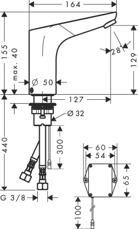 Смеситель для раковины hansgrohe Focus 130 электронный, без регулировки температуры, питание от батареи 6V 31172000, хром