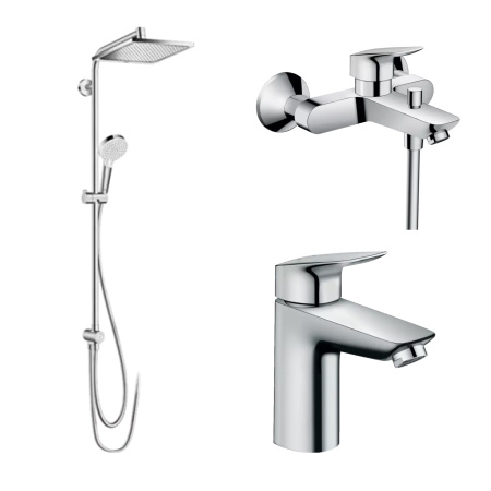 Готовый набор для ванны hansgrohe Logis с душевой системой Crometta E и смесителем для раковины HG-PR212, хром