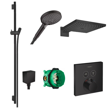 Готовый набор для душа скрытого монтажа hansgrohe Raindance с термостатом ShowerSelect HG-PR146, матовый черный