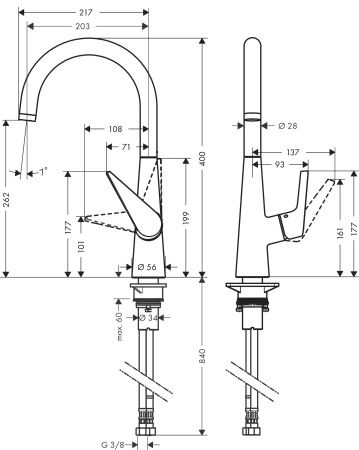 Смеситель для кухонной мойки hansgrohe Talis M51 260, с вытяжным изливом 1jet, Eco 72816800, под сталь
