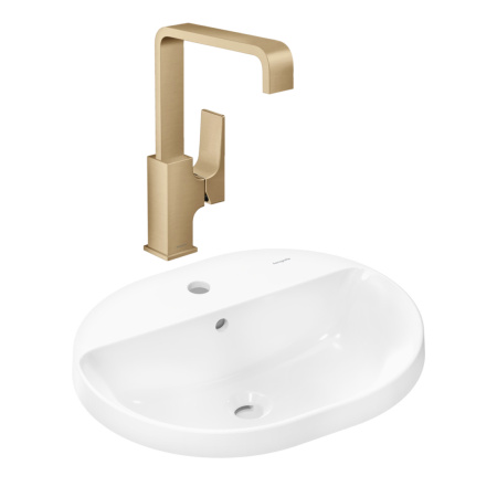 Готовый набор для раковины hansgrohe Xuniva U встраиваемой со смесителем Metropol 230 HG-PR218, белый/шлифованная бронза