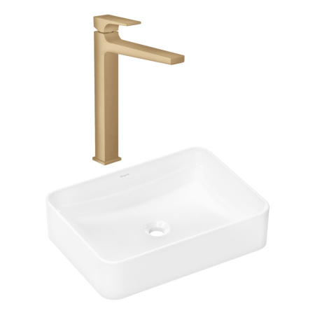 Готовый набор для раковины hansgrohe Xuniva Q накладной со смесителем Metropol 260 HG-PR225, белый/шлифованная бронза