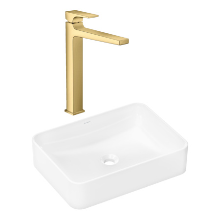 Готовый набор для раковины hansgrohe Xuniva Q накладной со смесителем Metropol 260 HG-PR226, белый/полированное золото