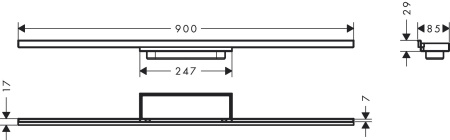Внешняя часть трапа для душа hansgrohe RainDrain Minimalistic, 90 см, с регулировкой по высоте 56221000, хром