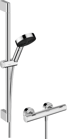 Душевой набор hansgrohe Pulsify Select S 105 3jet Relaxation EcoSmart с термостатом Ecostat Fine и душевой штангой 65 см, 24262000, хром