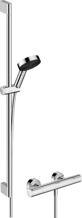 Душевой набор hansgrohe Pulsify Select S 105 3jet Relaxation EcoSmart с термостатом Ecostat Element и душевой штангой 90 см, 24271000, хром