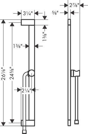 Душевая штанга hansgrohe Unica S Puro 650 мм со слайдером и шлангом Isiflex 1600 мм 24402140, шлифованная бронза