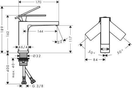 Смеситель для раковины hansgrohe Tecturis E 110, EcoSmart+, 73011000, хром