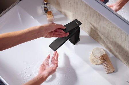 Смеситель для раковины hansgrohe Tecturis E 110 CoolStart, EcoSmart+, 73012670, матовый черный