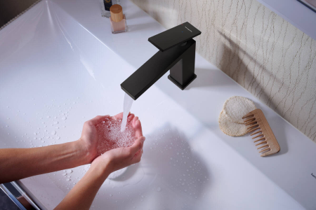 Смеситель для раковины hansgrohe Tecturis E 110 CoolStart, EcoSmart+, 73012670, матовый черный