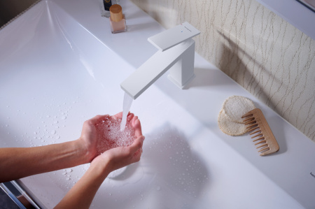 Смеситель для раковины hansgrohe Tecturis E 110 CoolStart, EcoSmart+, 73012700, матовый белый