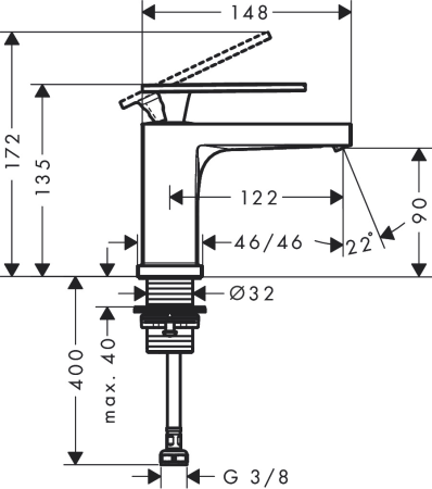 Смеситель для раковины hansgrohe Tecturis E 80, EcoSmart+, для холодной воды, 73013140, шлифованная бронза