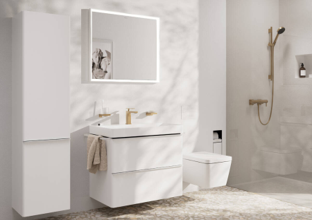 Смеситель для раковины hansgrohe Tecturis E 110 CoolStart, EcoSmart+, с донным клапаном, 73014140, шлифованная бронза