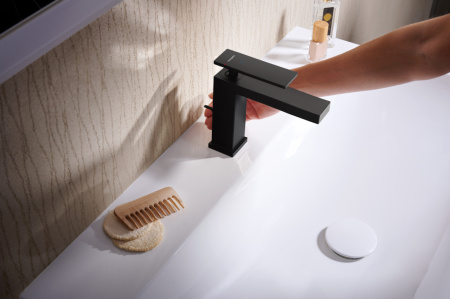 Смеситель для раковины hansgrohe Tecturis E 110 CoolStart, EcoSmart+, с донным клапаном, 73014670, матовый черный