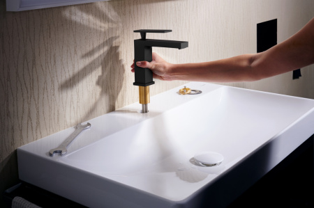 Смеситель для раковины hansgrohe Tecturis E 110 CoolStart, EcoSmart+, с донным клапаном, 73014670, матовый черный