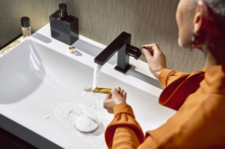 Смеситель для раковины hansgrohe Tecturis E 110 Fine CoolStart, EcoSmart+, с донным клапаном Push-Open, 73020670, матовый черный