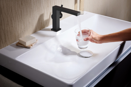 Смеситель для раковины hansgrohe Tecturis E 110 Fine CoolStart, EcoSmart+, с донным клапаном Push-Open, 73020670, матовый черный