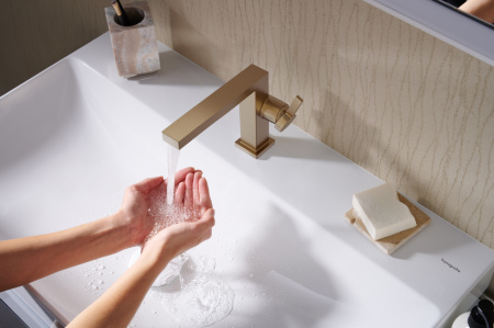 Смеситель для раковины hansgrohe Tecturis E 110 Fine CoolStart, EcoSmart+, 73021140, шлифованная бронза