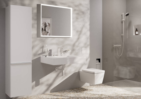 Смеситель для раковины hansgrohe Tecturis E 150 EcoSmart+, с донным клапаном Push-Open, 73030700, матовый белый
