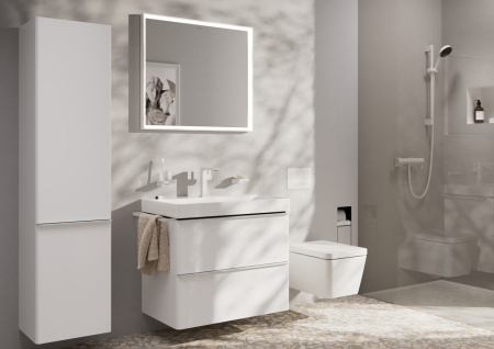 Смеситель для раковины hansgrohe Tecturis E 150 Fine CoolStart, EcoSmart+, с донным клапаном Push-Open, 73040700, матовый белый