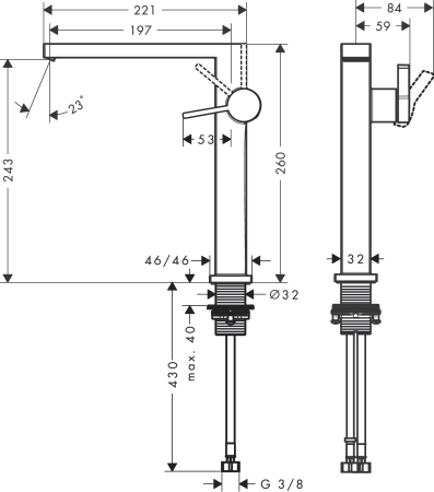 Смеситель для раковины hansgrohe Tecturis E 240 Fine CoolStart, EcoSmart+, с донным клапаном Push-Open, 73070670, матовый черный