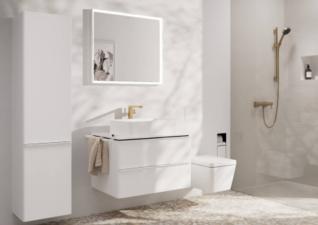 Смеситель для раковины hansgrohe Tecturis E 240 Fine CoolStart, EcoSmart+, с донным клапаном Push-Open, 73070140, шлифованная бронза