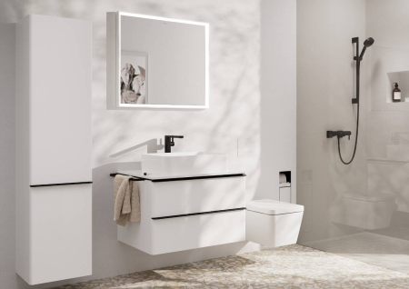 Смеситель для раковины hansgrohe Tecturis E 240 Fine CoolStart, EcoSmart+, с донным клапаном Push-Open, 73070670, матовый черный