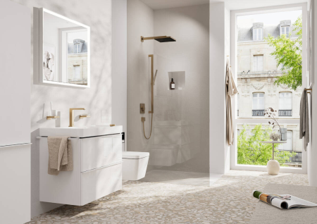 Смеситель для раковины hansgrohe Tecturis E 150 CoolStart EcoSmart+, с донным клапаном, 73053140, шлифованная бронза