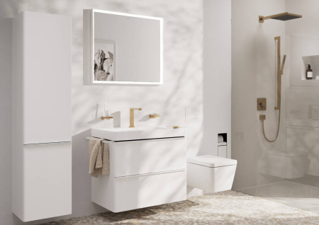 Смеситель для раковины hansgrohe Tecturis E 150 CoolStart EcoSmart+, с донным клапаном, 73053140, шлифованная бронза