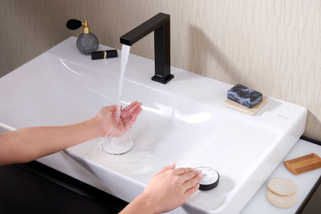 Смеситель для раковины hansgrohe Tecturis E 150 CoolStart EcoSmart+, с донным клапаном, 73053670, матовый черный