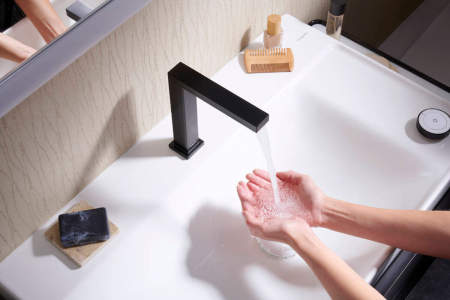 Смеситель для раковины hansgrohe Tecturis E 150 CoolStart EcoSmart+, с донным клапаном, 73053670, матовый черный