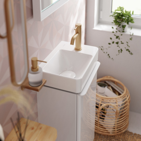 Cмеситель для раковины hansgrohe Tecturis S 80 CoolStart EcoSmart+, с донным клапаном, 73302140, шлифованная бронза