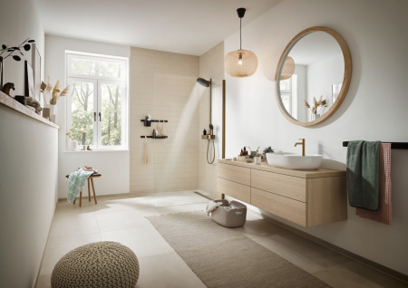 Cмеситель для раковины hansgrohe Tecturis S 110 EcoSmart+, 73311140, шлифованная бронза