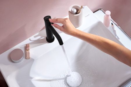 Cмеситель для раковины hansgrohe Tecturis S 110 CoolStart, EcoSmart+, с донным клапаном, 73314670, матовый черный