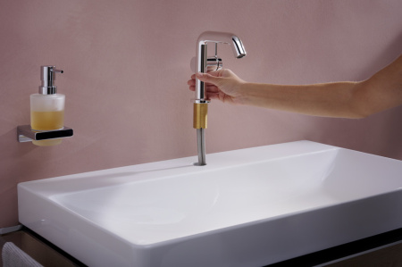 Смеситель для раковины hansgrohe Tecturis S 110 Fine CoolStart, EcoSmart+, с донным клапаном Push-Open, 73320000, хром
