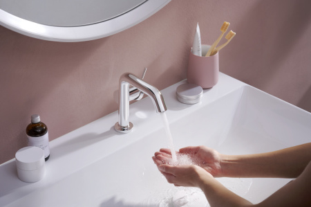 Смеситель для раковины hansgrohe Tecturis S 110 Fine CoolStart, EcoSmart+, с донным клапаном Push-Open, 73320000, хром