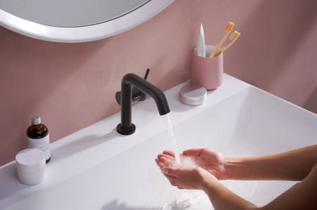 Смеситель для раковины hansgrohe Tecturis S 110 Fine CoolStart, EcoSmart+, с донным клапаном, 73323670, матовый черный